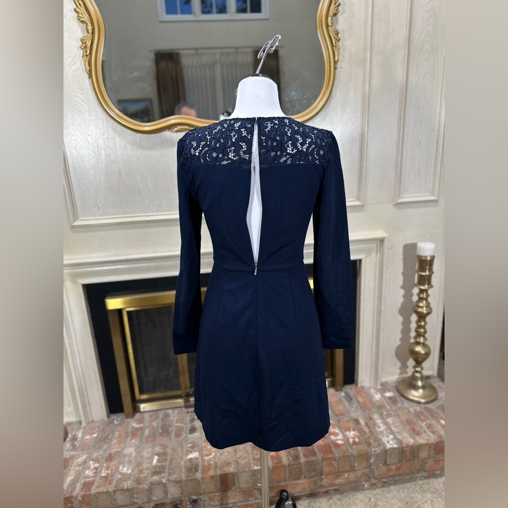 Trina Turk Indigo Navy Blue Lace Yoke Sheath Dress Size 6 NWT Style TD177522 - Picture 5 of 9